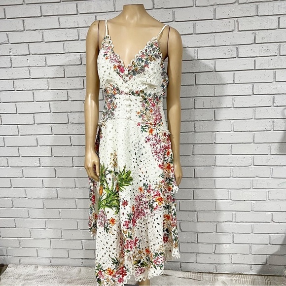 Farm‎ Rio Women’s Delicate Forest Scarves Eyelet Midi Dress